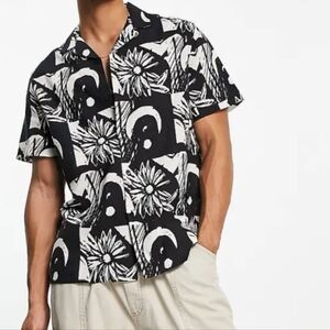 HOST PICK! ASOS Linen Blend Black Ivory Button Front Shirt Size 2XS Loose Fit